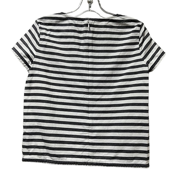 Theory 0 Gray & White Stripe 💯 Cotton Zip Back Short Sleeve Top Y - Picture 2 of 4